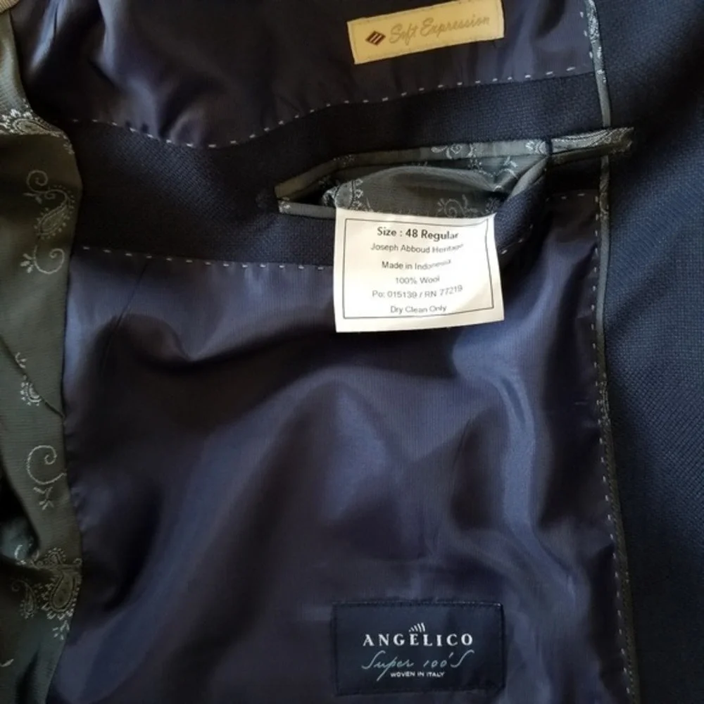 JOSEPH ABBOUD Sport Coat Men's 48 Navy Blue Blazer Jacket Italy 100% Wool